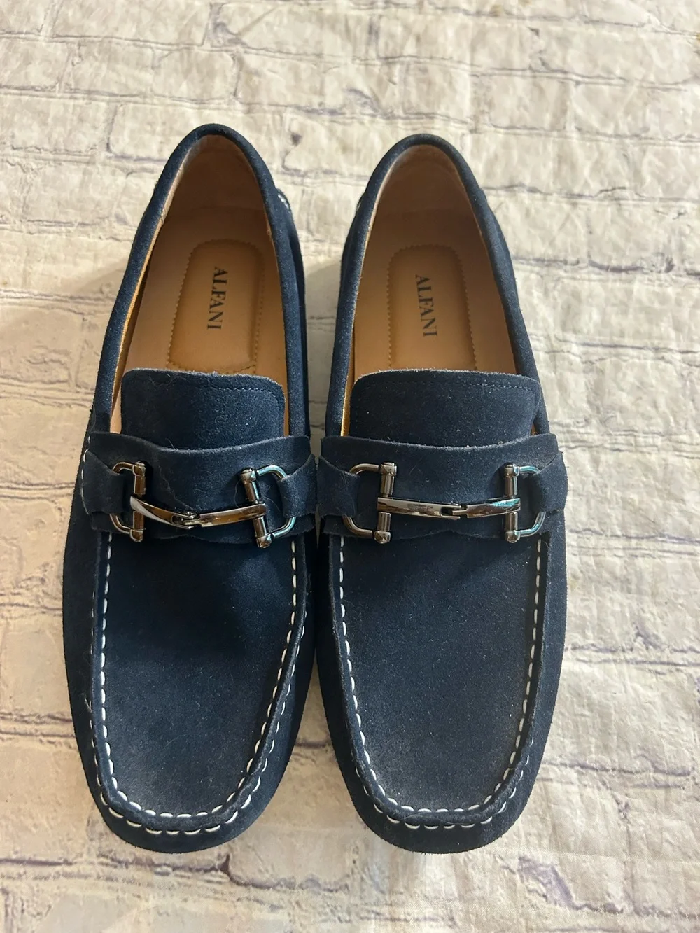 ALFANI JAMES NAVY BLUE SUEDE HORSE BIT SLIPON DRIVING LOAFERS MENS SIZE 11M